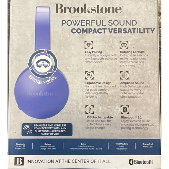 Brookstone Dynamic Wireless Headphones Bluetooth‎ Foldable Earcups NEW Purple - Picture 3 of 3
